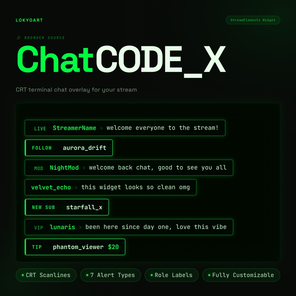 Retro Terminal Chat Widget | StreamElements OBS Browser Source