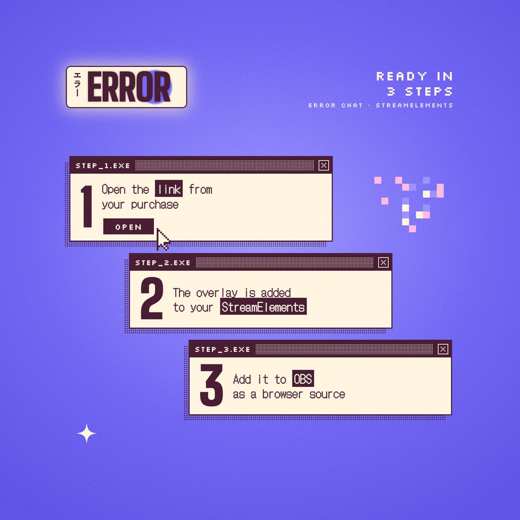 ERROR CHAT(チャット) 【Twitch・YouTube対応】ERROR KIT|エラー画面・ポップアップ風 チャット・アラート・サブゴール|平成レトロ Y2K ピクセル 配信オーバーレイ|StreamElements OBS