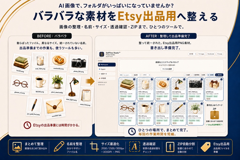 SellFlow Studio™ Product Builder v2.22|画像素材の販売準備・ZIP作成ツール