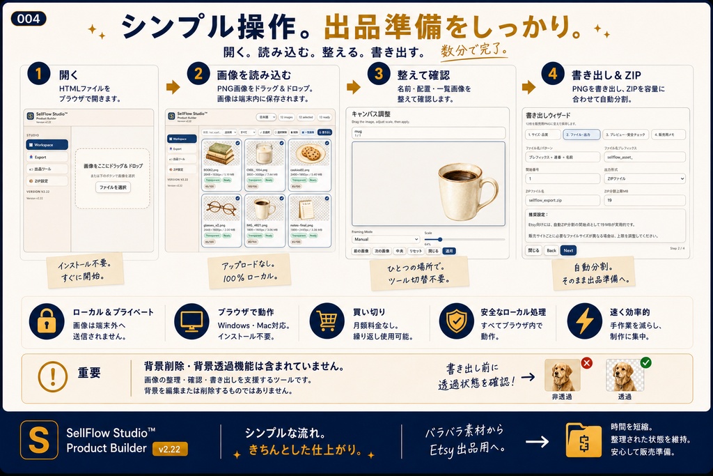 SellFlow Studio™ Product Builder v2.22|画像素材の販売準備・ZIP作成ツール
