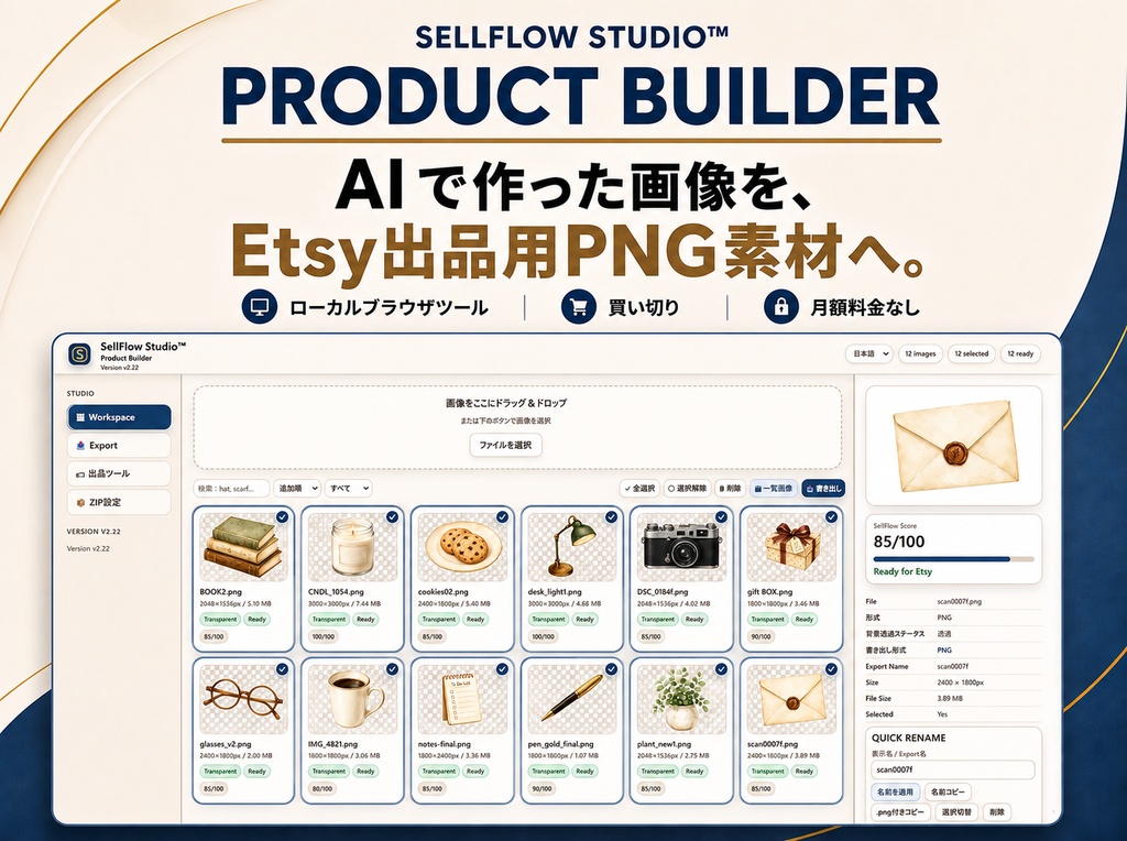 SellFlow Studio™ Product Builder v2.22|画像素材の販売準備・ZIP作成ツール