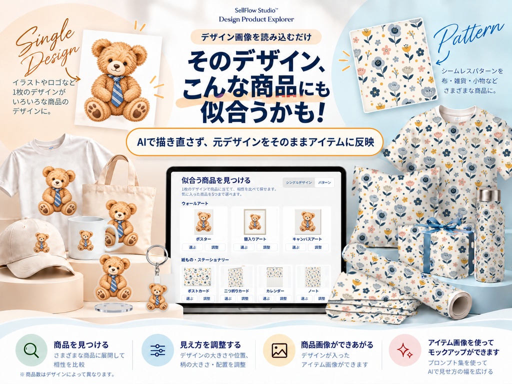 SellFlow Studio™ Design Product Explorer｜デザインの商品展開・モックアップ作成ツール