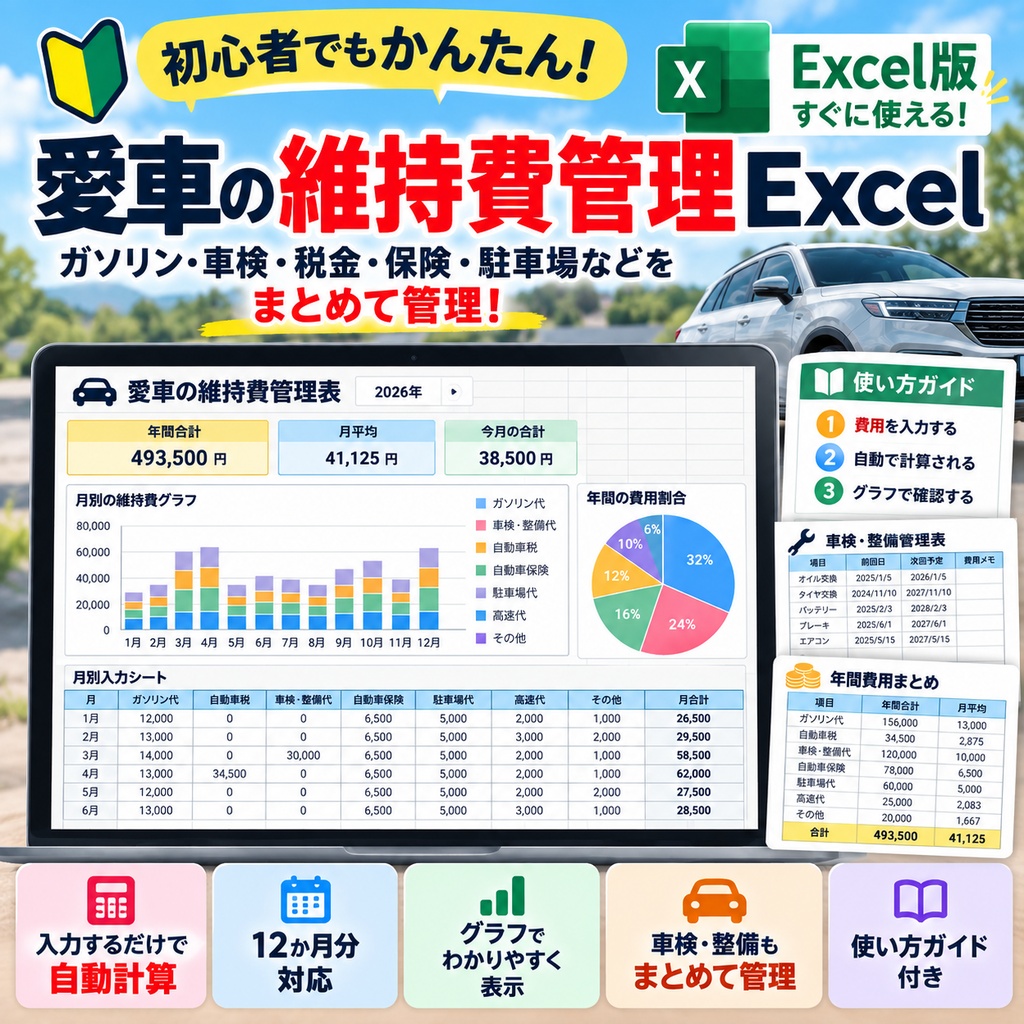 愛車の維持費管理Excel｜12か月自動計算付き