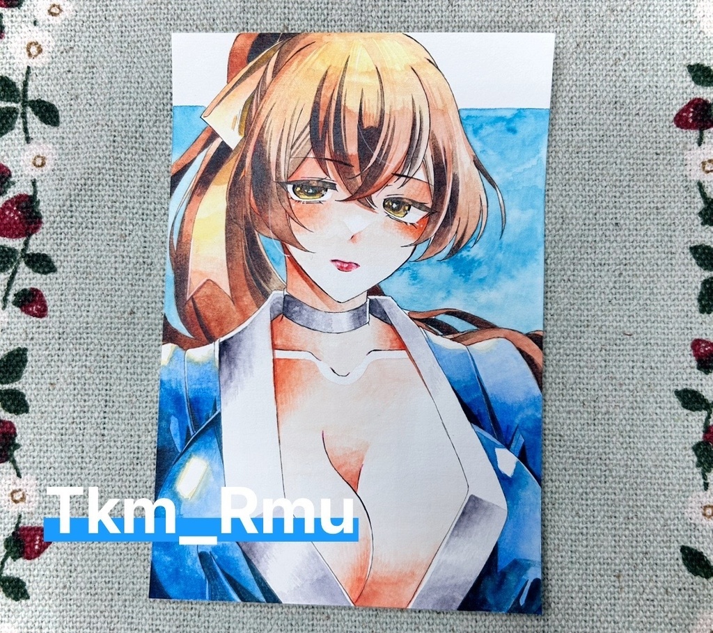 手描きイラスト￤霞さん￤透明水彩￤ハガキサイズ