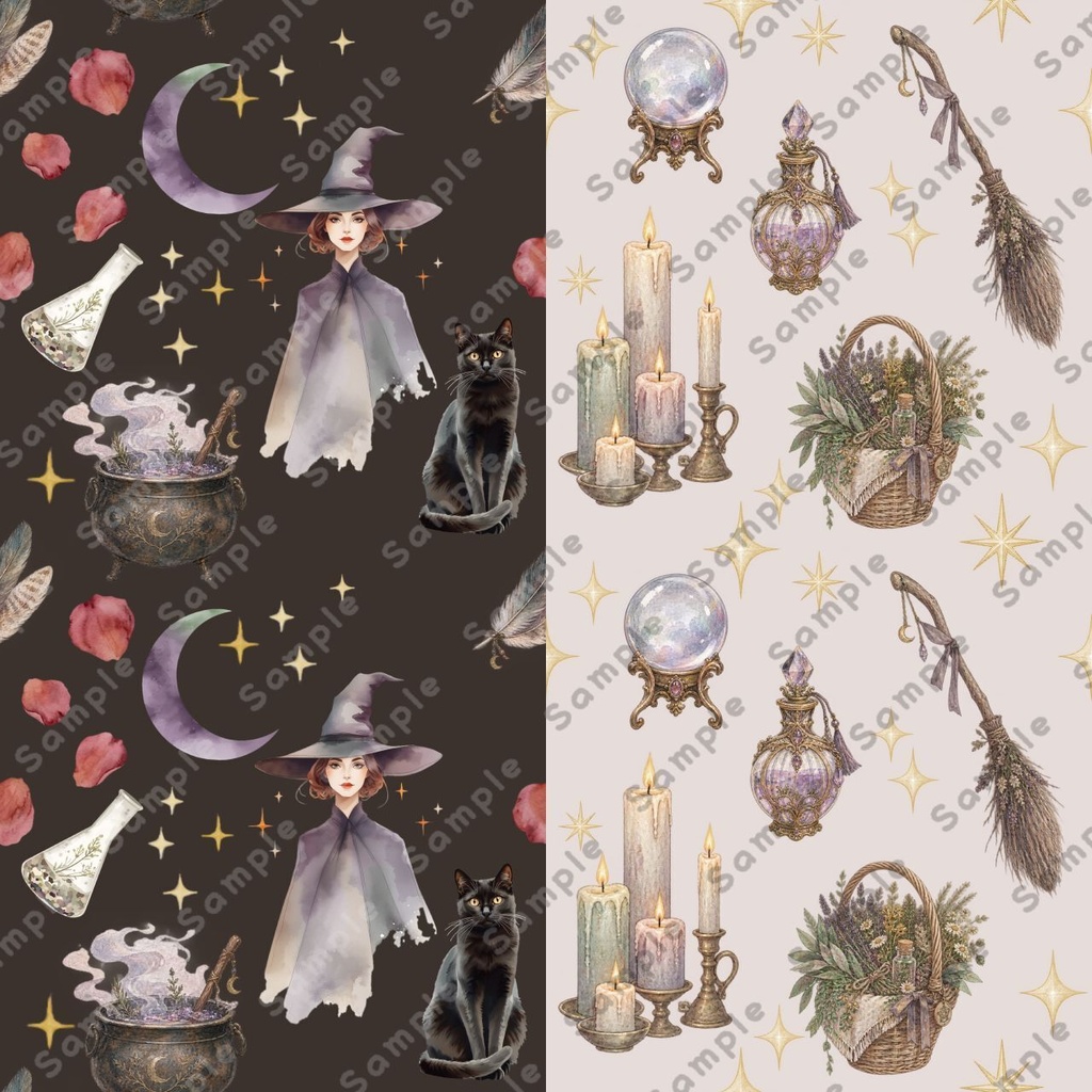 魔女と黒猫と魔女っぽいアイテムのデジタルペーパー