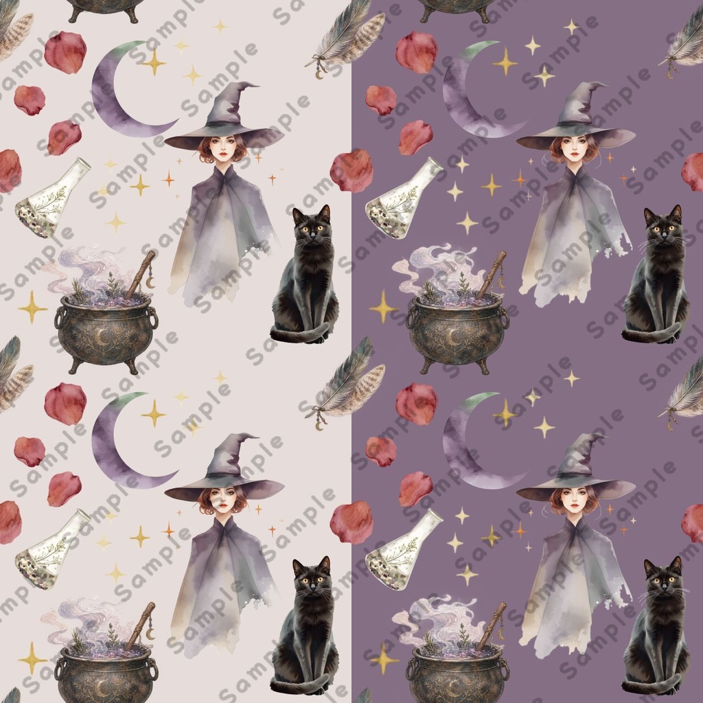 魔女と黒猫と魔女っぽいアイテムのデジタルペーパー