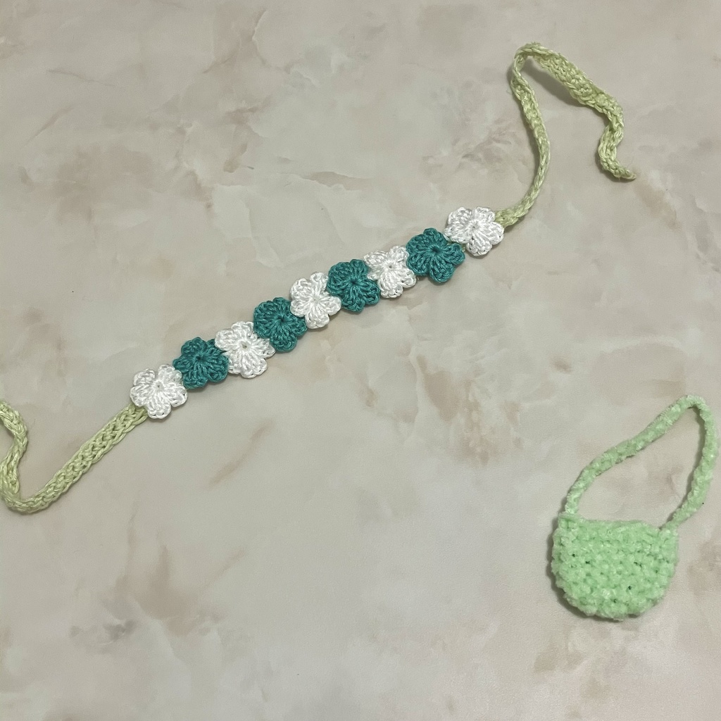 花かんむりとバッグのセット(ターコイズグリーン)