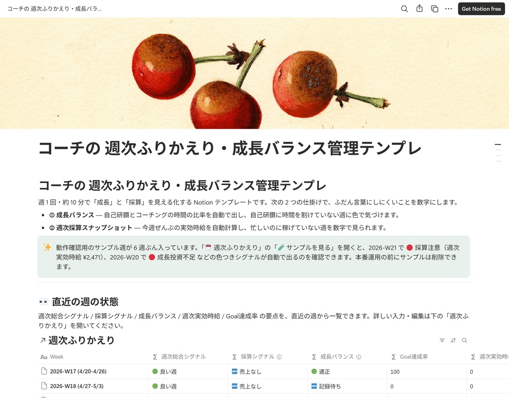 コーチの 週次ふりかえり・成長バランス管理テンプレ