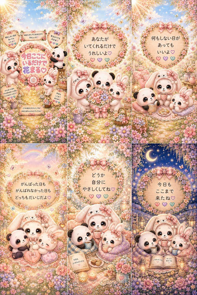 ふわもこ♡自分にやさしくなれる♡スマホ壁紙6枚セット