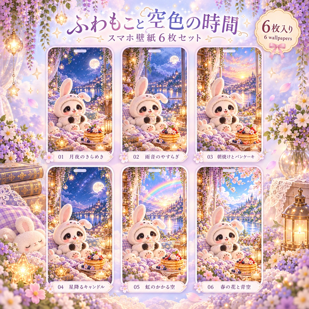 ふわもこと空色の時間｜スマホ壁紙6枚セット