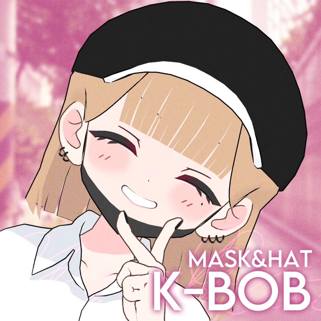 『 凪夜瑠璃/Nagiya Ruri用 』 🧢K-Bob Hair with Mask&Hat 【 VRChat Hair 】