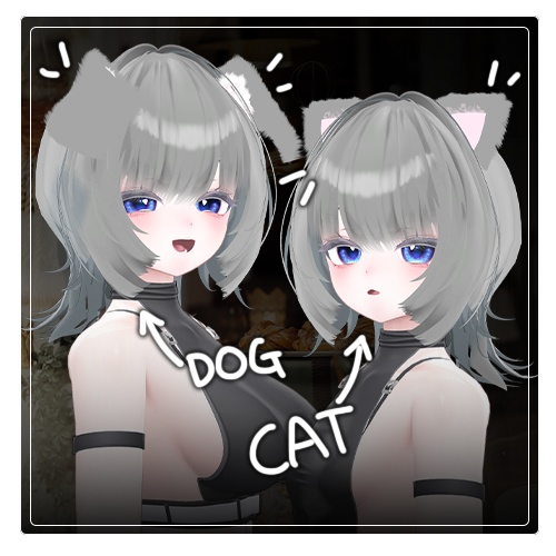 🐶 2A Hair 🐱 with けもみみ(ワンちゃん,ねこ) ヘアバンドㅡ 【 VRChat Hair 】