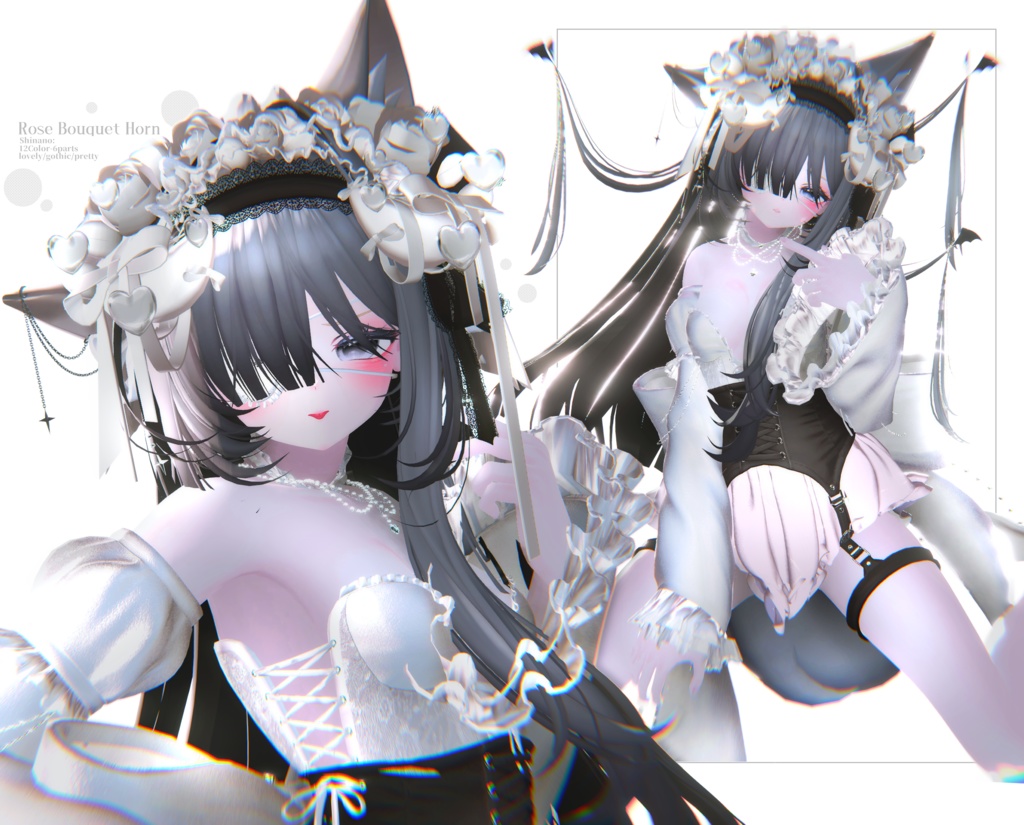 バラの花束と角 Rose Bouquet Horn【 VRChat アクセサリー/ VRChat Accessories 】