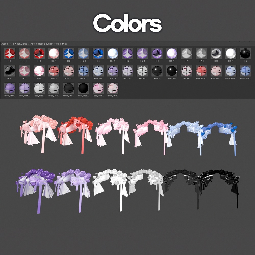 バラの花束と角 Rose Bouquet Horn【 VRChat アクセサリー/ VRChat Accessories 】