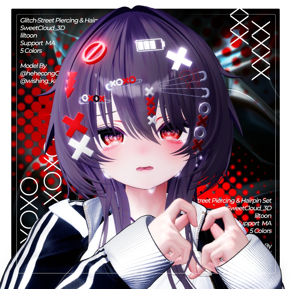 ❌グリッチ·ストリートピアス&ヘアピンセット❌ ㅡ 【 VRChat アクセサリー/ VRChat Accessories 】