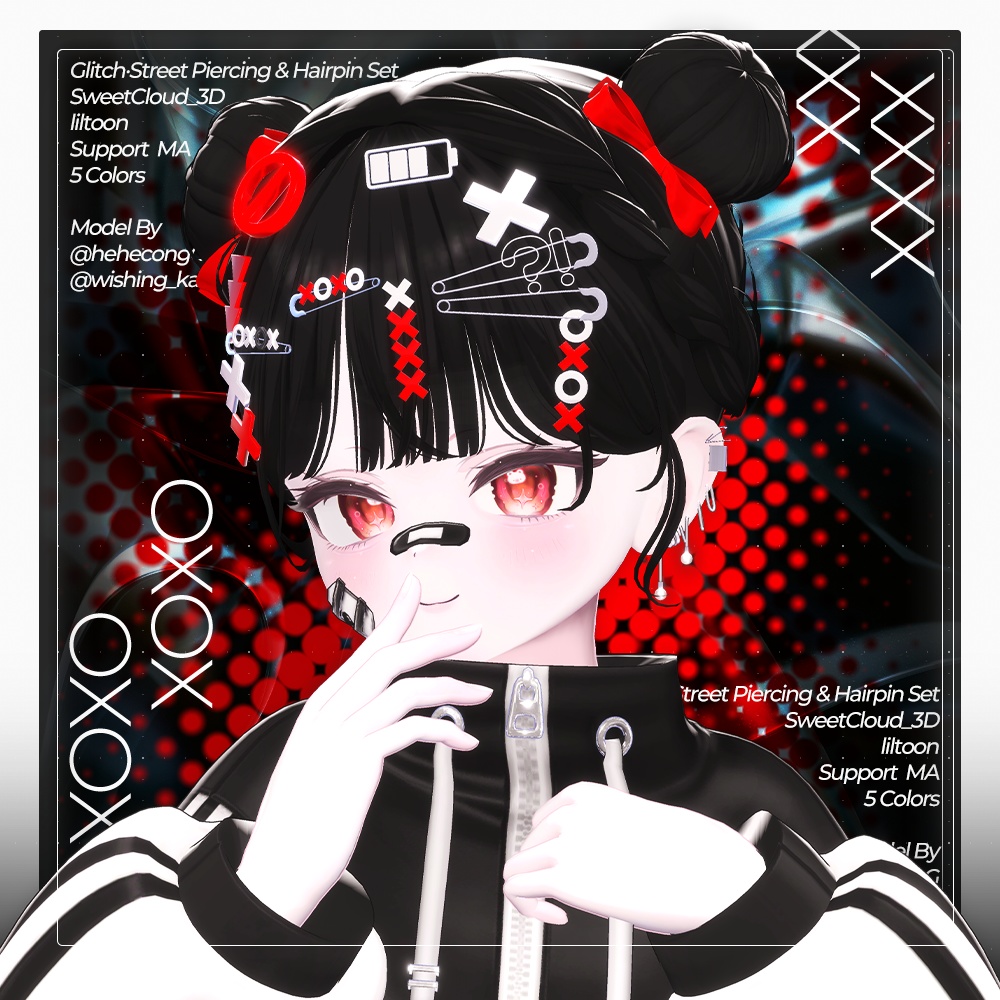 ❌グリッチ·ストリートピアス&ヘアピンセット❌ ㅡ 【 VRChat アクセサリー/ VRChat Accessories 】