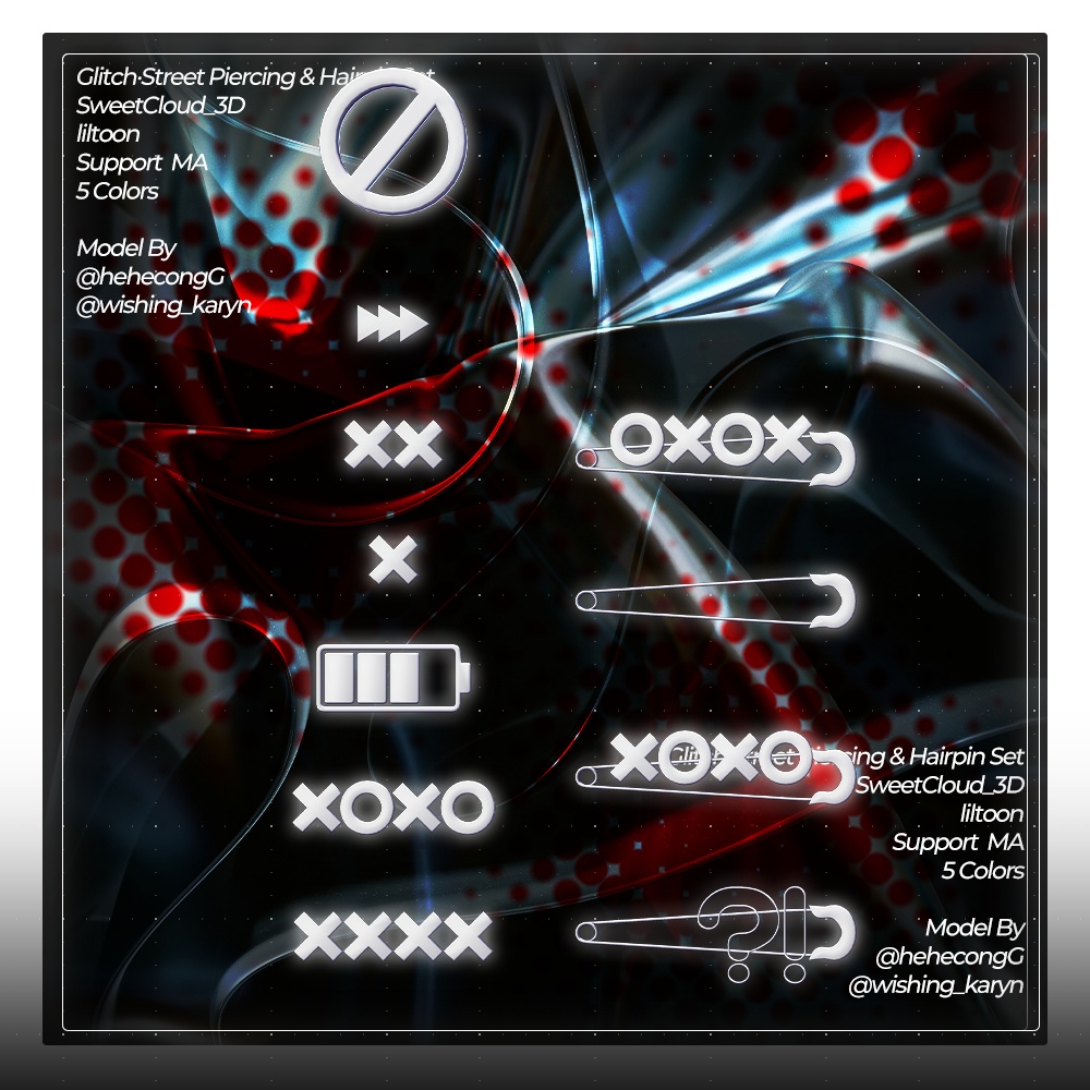 ❌グリッチ·ストリートピアス&ヘアピンセット❌ ㅡ 【 VRChat アクセサリー/ VRChat Accessories 】