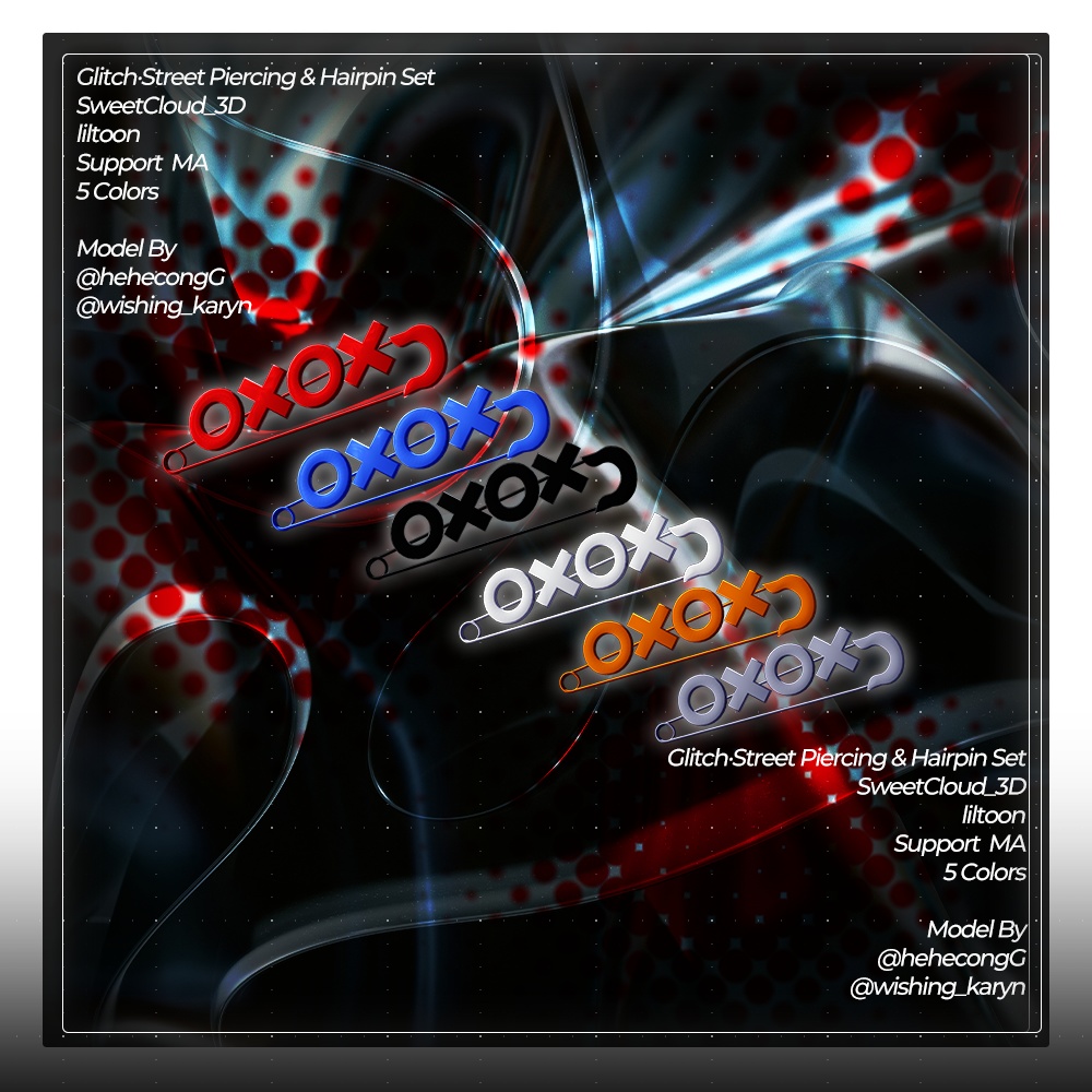 ❌グリッチ·ストリートピアス&ヘアピンセット❌ ㅡ 【 VRChat アクセサリー/ VRChat Accessories 】