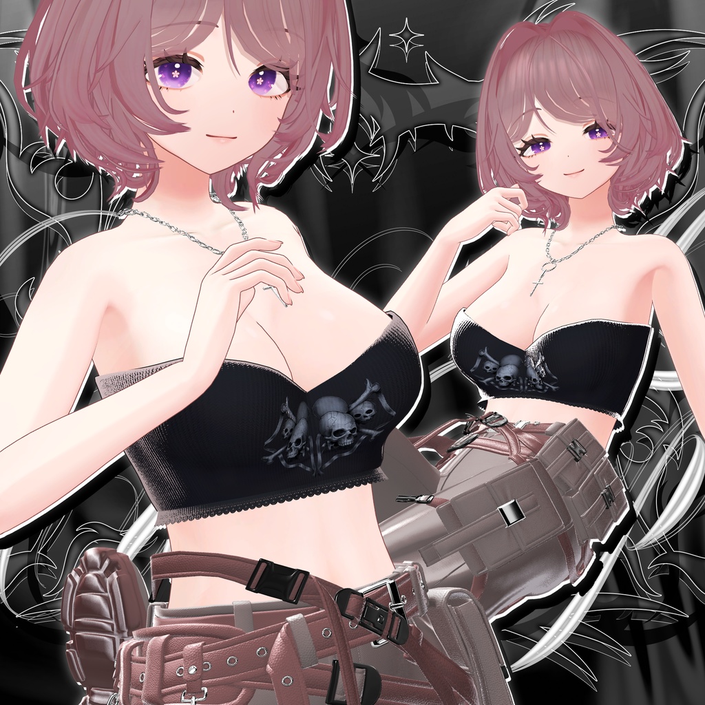 ☠️ T01 : Twin Skull Crop Top ☠️【 VRC 衣装 / VRChat Clothes 】