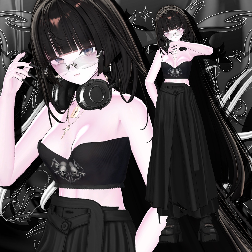 ☠️ T01 : Twin Skull Crop Top ☠️【 VRC 衣装 / VRChat Clothes 】