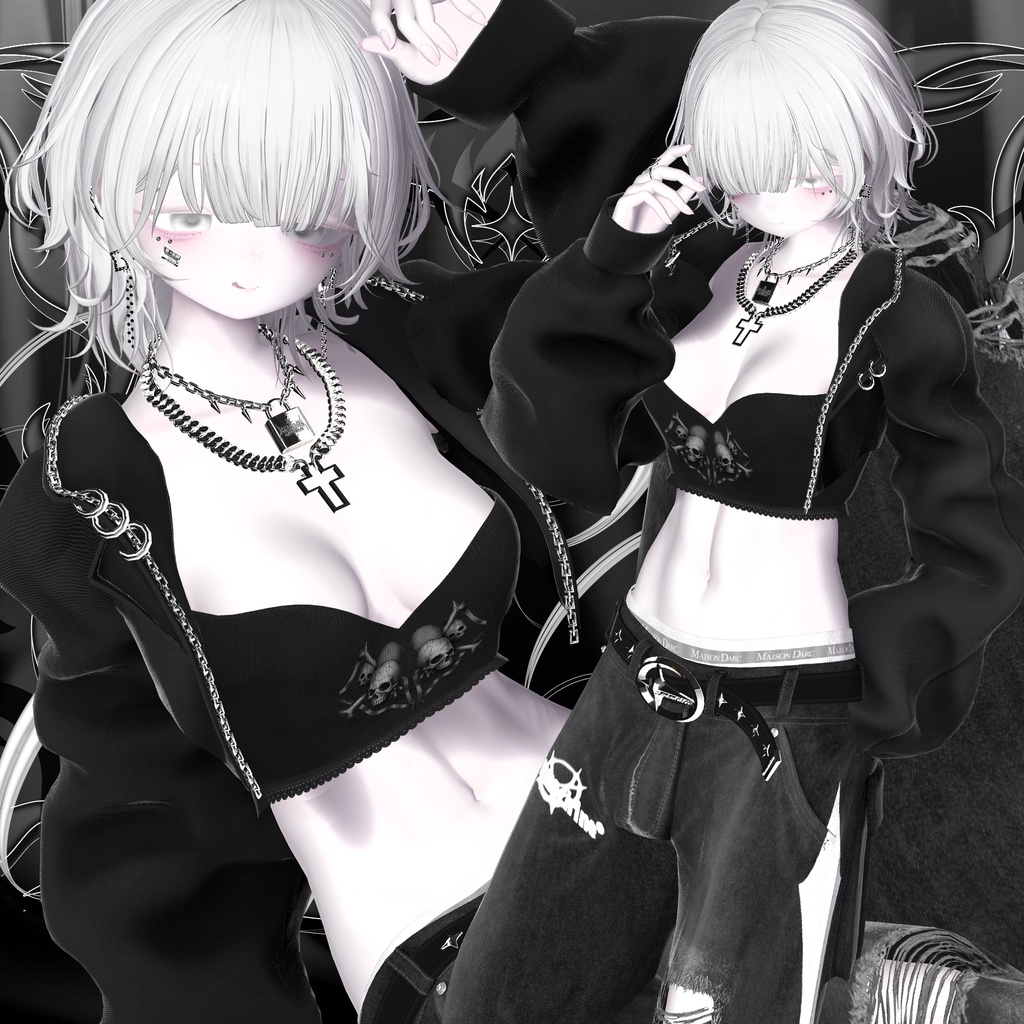 ☠️ T01 : Twin Skull Crop Top ☠️【 VRC 衣装 / VRChat Clothes 】