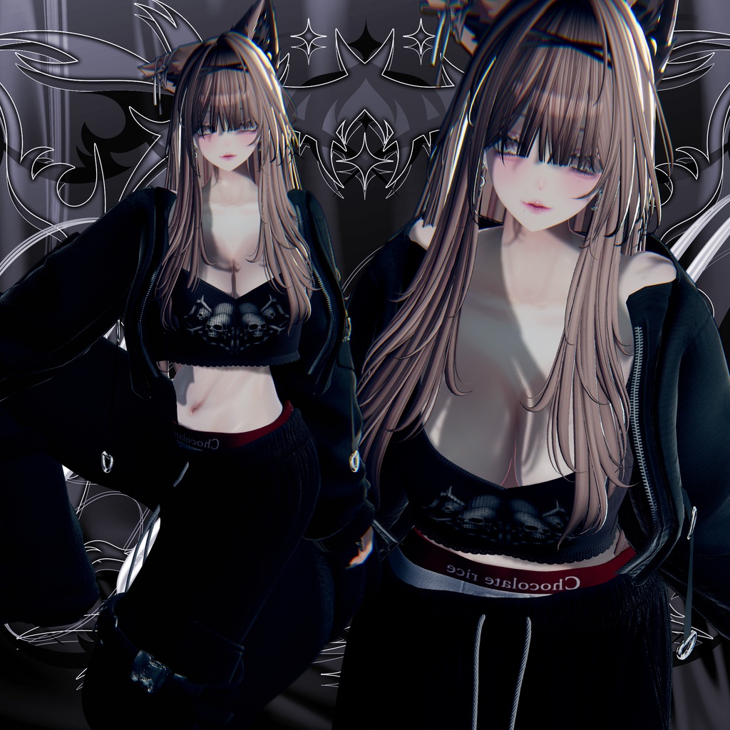 ☠️ T01 : Twin Skull Crop Top ☠️【 VRC 衣装 / VRChat Clothes 】