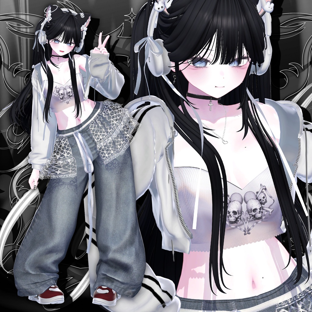 ☠️ T01 : Twin Skull Crop Top ☠️【 VRC 衣装 / VRChat Clothes 】