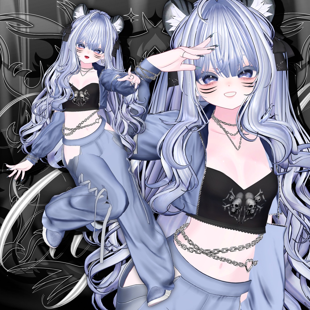 ☠️ T01 : Twin Skull Crop Top ☠️【 VRC 衣装 / VRChat Clothes 】