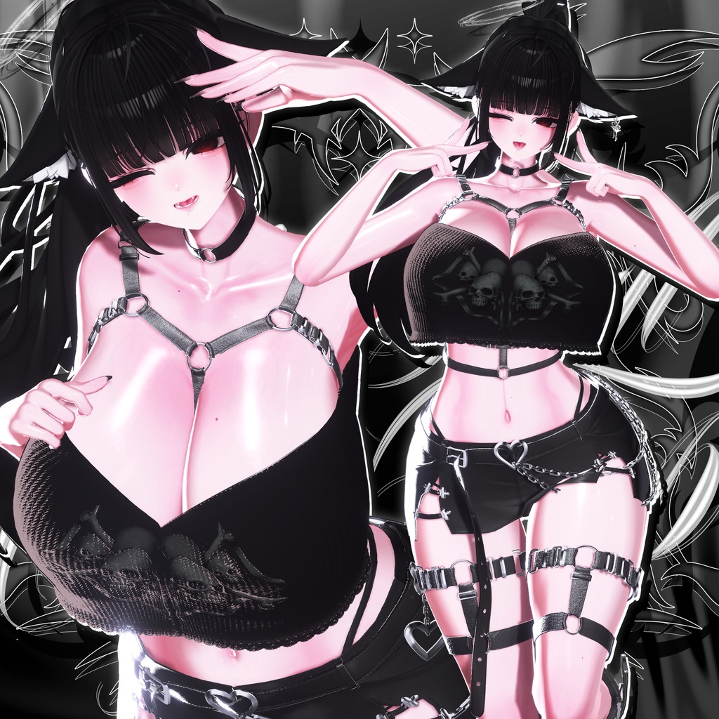 ☠️ T01 : Twin Skull Crop Top ☠️【 VRC 衣装 / VRChat Clothes 】