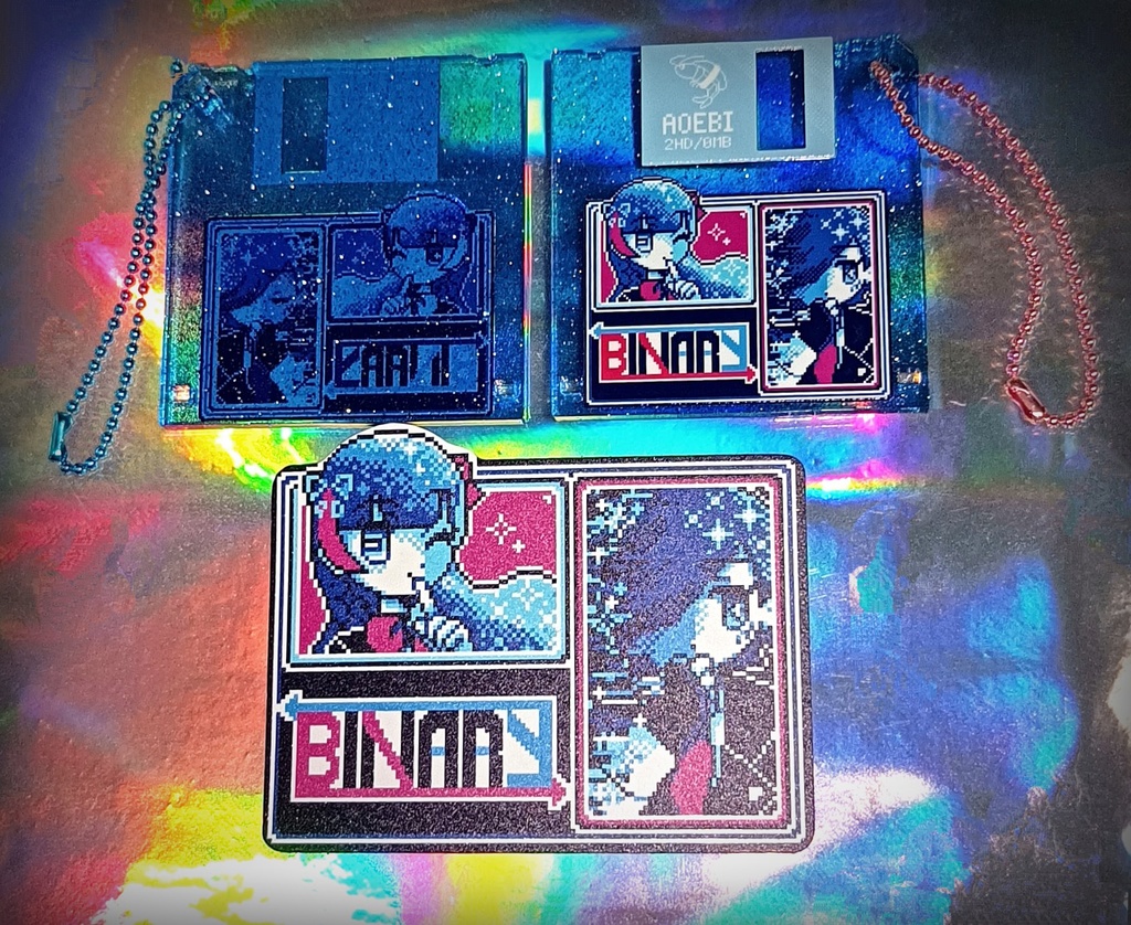 バイナリ・シンドローム フロッピーディスク風アクリルキーホルダー&ステッカーセット