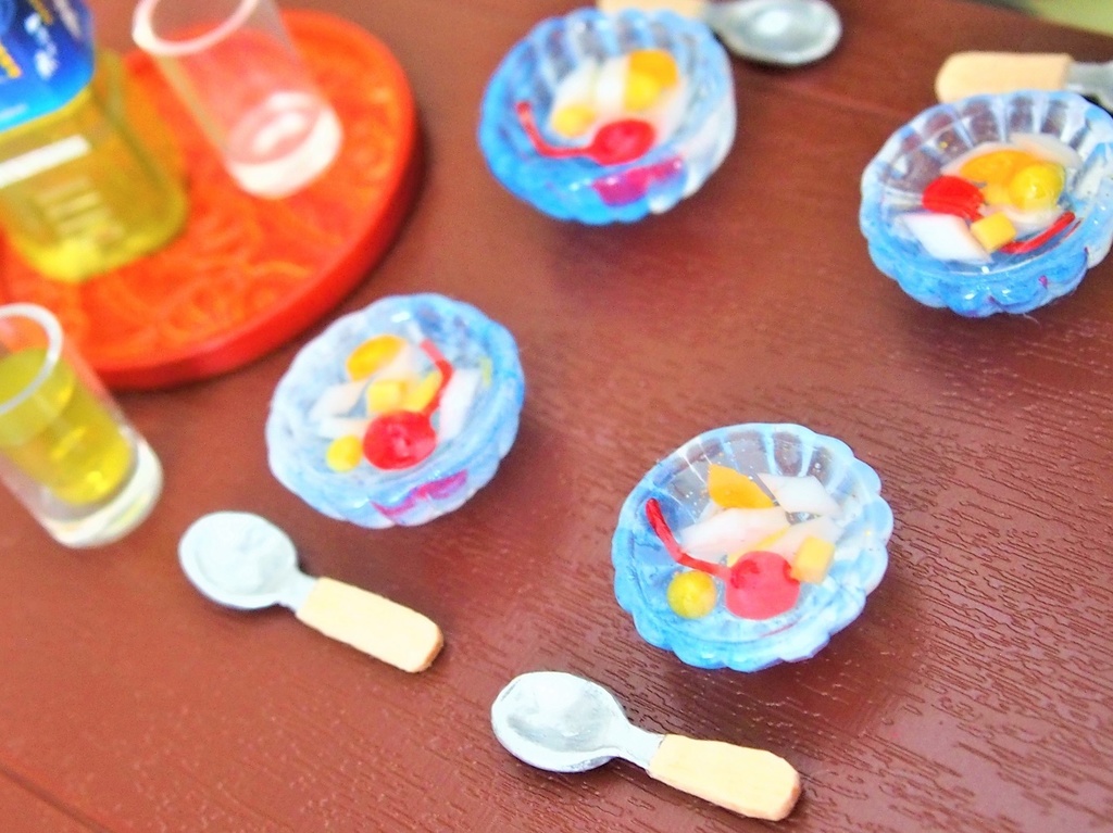 ハンドメイド ミニチュアフード フルーツ杏仁・みつまめ