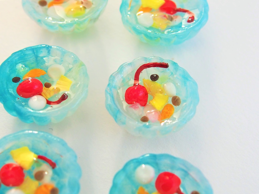 ハンドメイド ミニチュアフード フルーツ杏仁・みつまめ