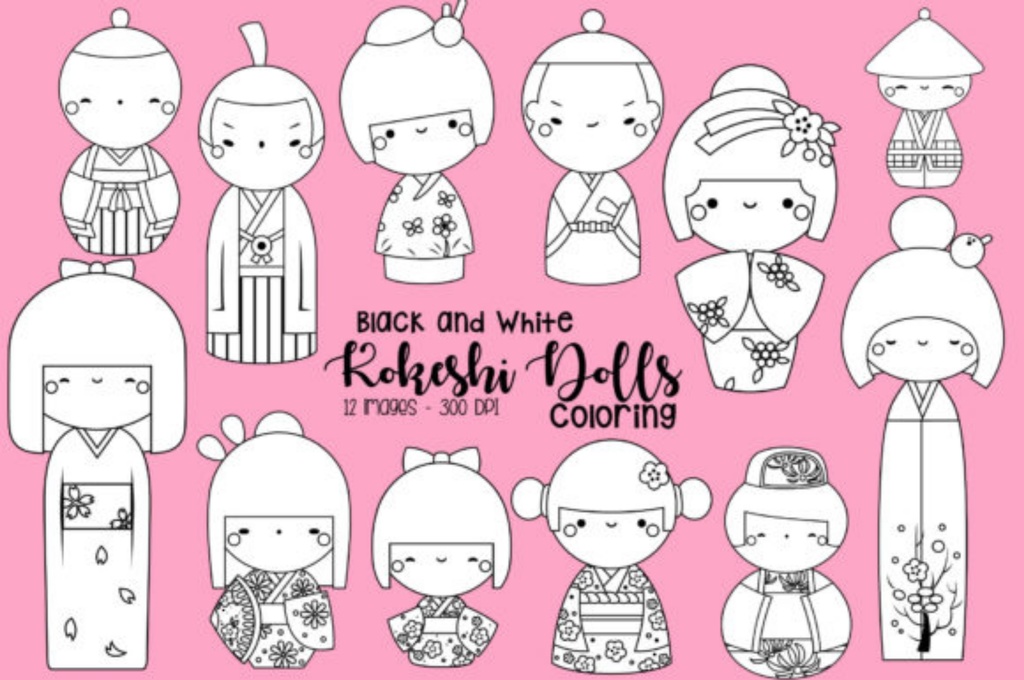 Black and White Japan Kokeshi Dolls