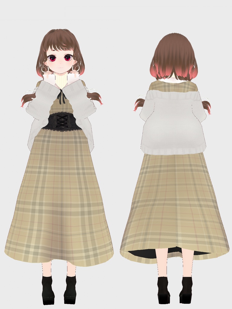 【Vroid正式版対応】ニットカーディガンとコルセットスカート