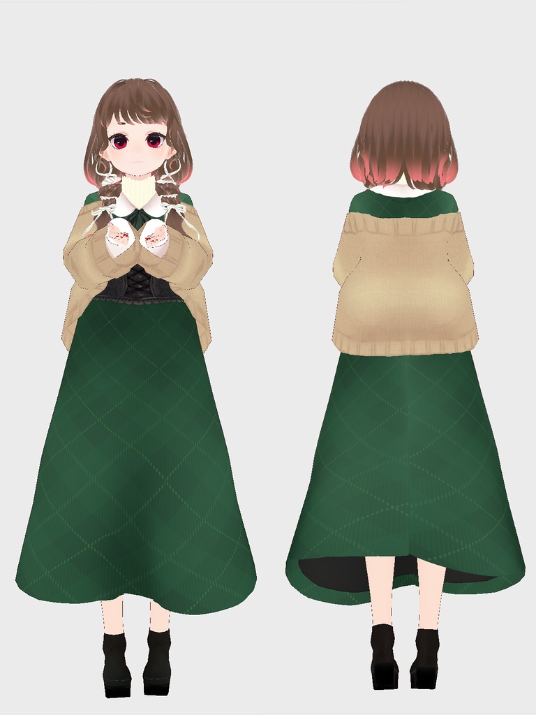 【Vroid正式版対応】ニットカーディガンとコルセットスカート