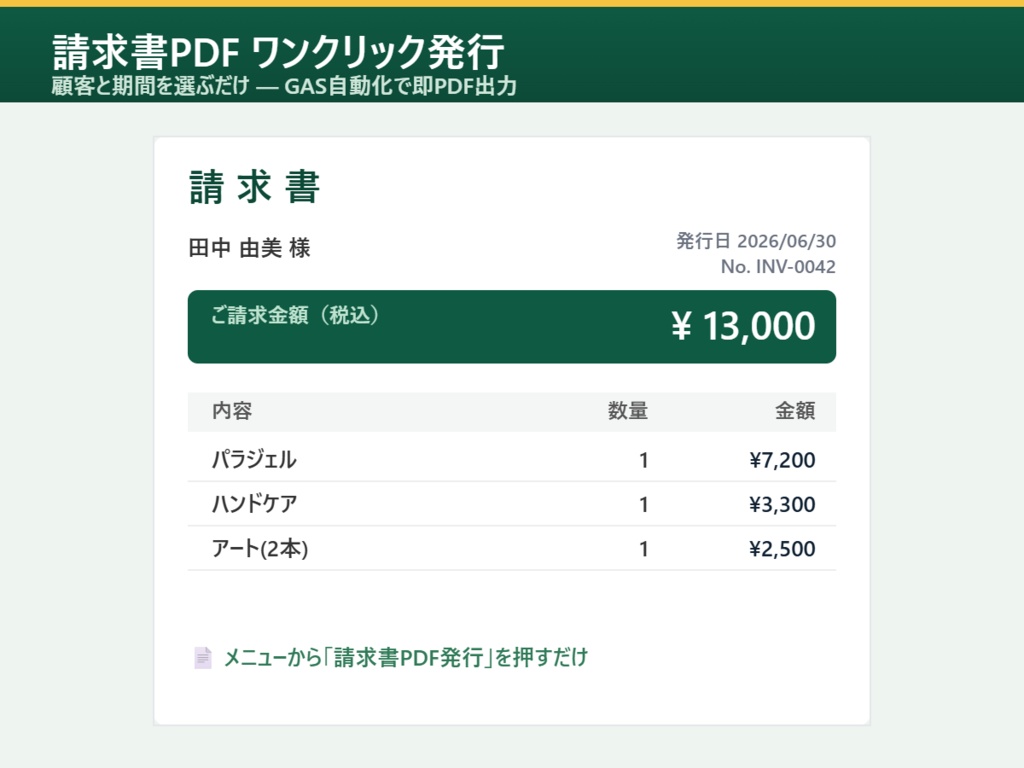 個人サロンの顧客カルテ&売上管理テンプレ 確定申告サマリー付き|科目別集計と所得の概算まで自動(Googleスプレッドシート)