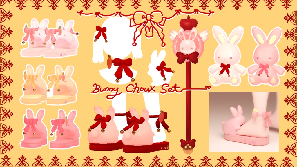 うさぎ choux shoes set /bunny doll,pin,ribbon