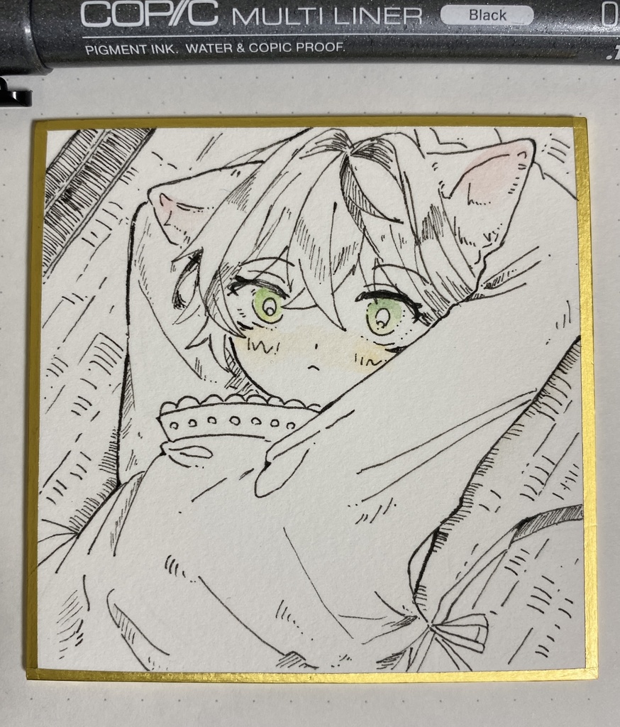 豆色紙原画/畳と猫
