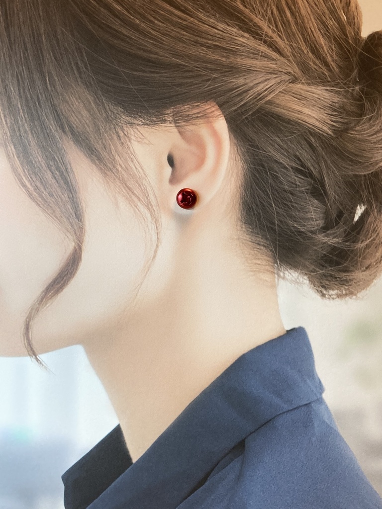 ScrewCapスタッドピアス-アルミ赤色(左右1セット)