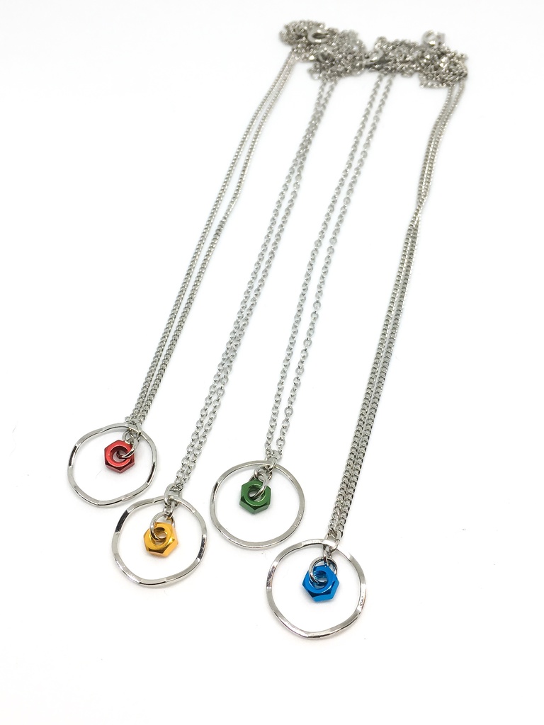 アルミ六角ナットフープネックレス銀チェーン