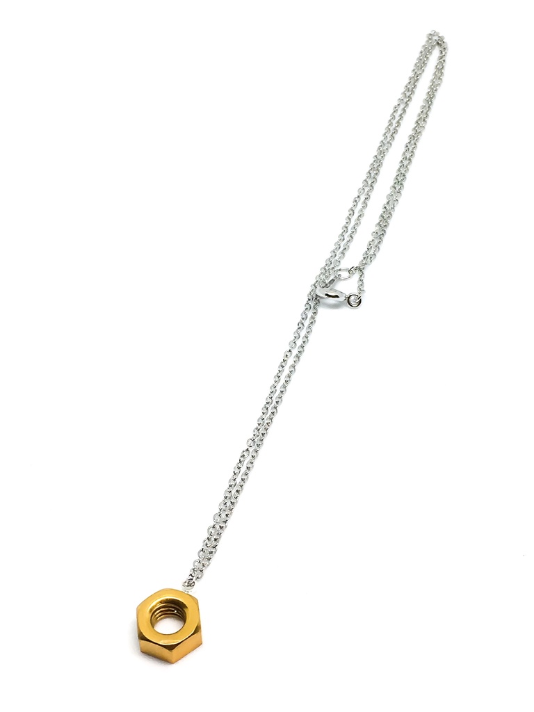 アルミ六角ナットネックレス銀チェーン