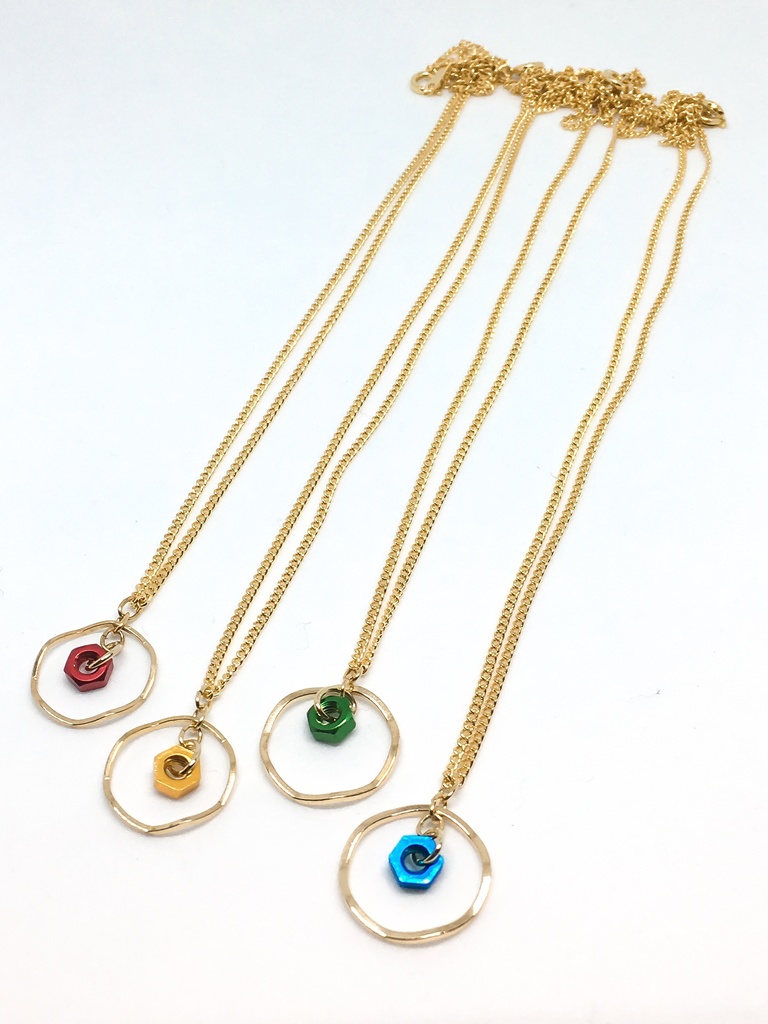 アルミ六角ナットフープネックレス金チェーン