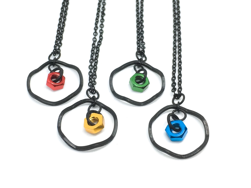 アルミ六角ナットフープネックレス艶消し黒