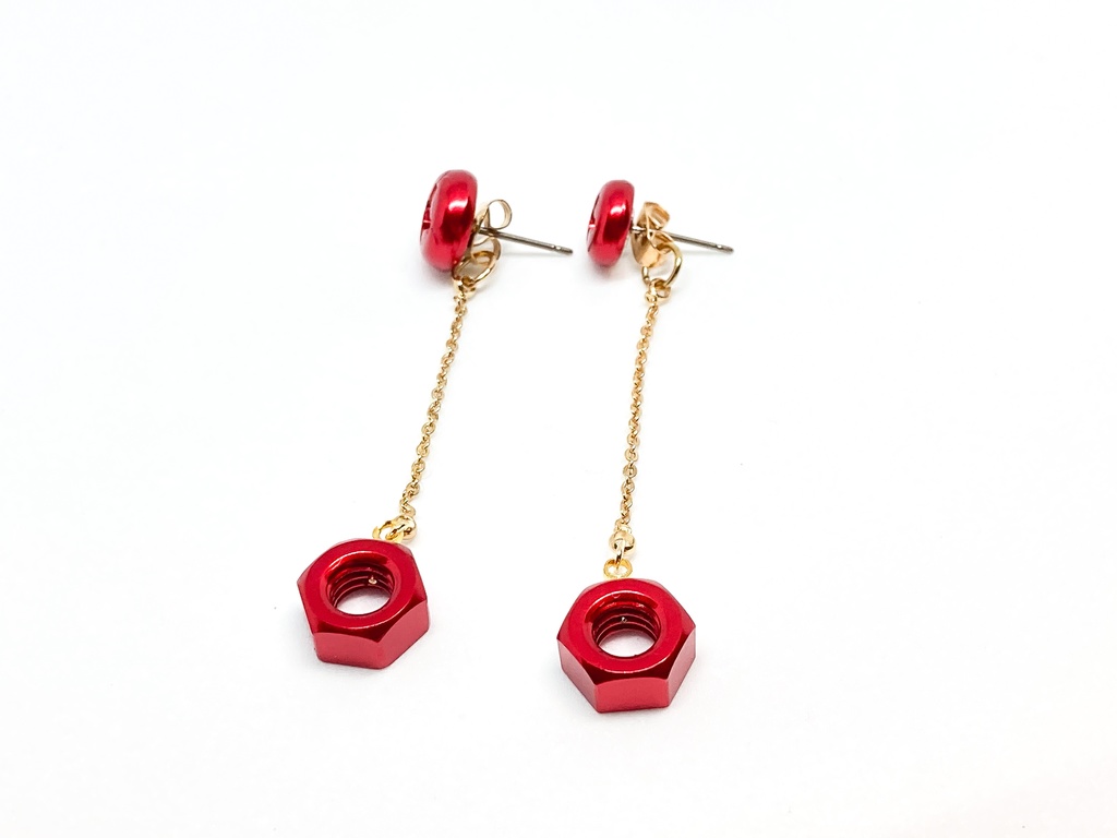 金メッキチェーン付きアルミ六角ナットピアスキャッチ