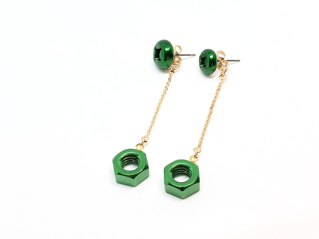 金メッキチェーン付きアルミ六角ナットピアスキャッチ