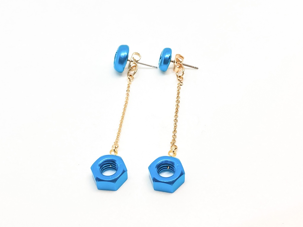 金メッキチェーン付きアルミ六角ナットピアスキャッチ