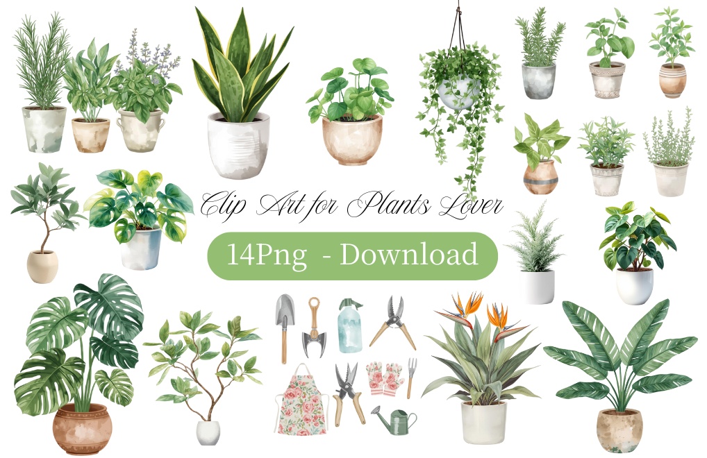 BOTANICAL CLIP ART FOR PLANTS LOVER – 観葉植物・ハーブ・園芸道具
