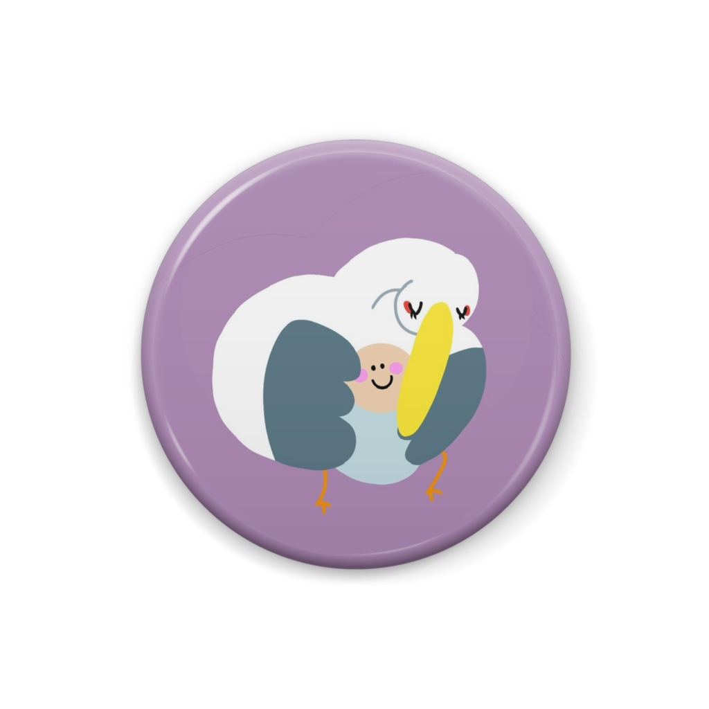 缶バッジ コウノトリ包む