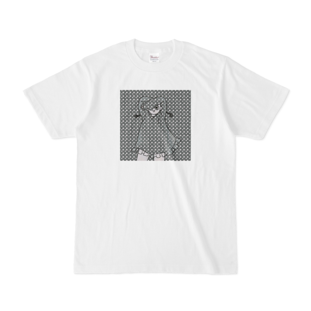 ドット 女の子 モノクロ 白Tシャツ