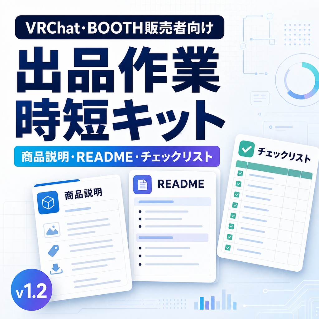 VRChat・BOOTH販売者向け 出品作業時短キット v1.2｜商品説明・README・チェックリスト